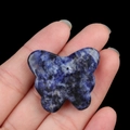 Blue and black spotted butterfly agate stone carving held in hand on black background - Blue Sodalite / 30*35mm No Hole