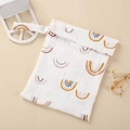 Detail of soft cotton muslin diaper bag with rainbow print and snap button handle - White Rainbow
