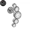 G23 titanium labret stud with five clear zircon stones in a curved row setting - Style 5