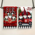 Two-piece Christmas kitchen towel set featuring gnome prints and festive plaid patterns - Design 4 (2PCS)