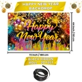Sfondo di Capodanno 180x110 cm con fuochi d'artificio, palloncini e nastro nero da 6m - Sfondo di Capodanno E Nastro Combinazione