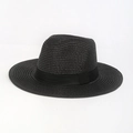 Classic black straw panama hat with wide brim and decorative ribbon for sun protection - Adult One Size 56-58cm / Black