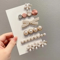 Elegant 6-piece hair clip set featuring pearls, flowers, and bows in soft pastel tones - Value 6-Piece Set