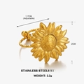 Golden sunflower adjustable ring in stainless steel with textured flower petals - Gold Sunflower Style (ZN1431)
