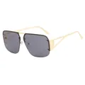Square gold metal sunglasses with dark gray lenses and stylish hollow geometric temples - Gold Frame Full Grey
