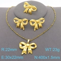 Golden bow jewelry set with pearls including necklace earrings and ring for women - Solid Bowknot Large (30x22mm) / Gold (KS221216-KFC)