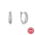 Klassische Huggie-Ohrringe aus S925 Sterlingsilber mit zweireihigem Zirkonia-Besatz - Platin - Zweireihiger Zirkonia