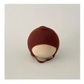 Simple dark brown knitted baby bonnet with chin straps for infants in a retro style - 4-16 Months (38-46cm) / Caramel color