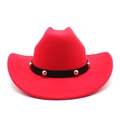 Classic red wool felt fedora jazz hat with black suede band and golden metal rivets - M (56-58cm) / Red