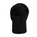 Winter black thermal integrated knit balaclava hat with plush lining and face shield - Black