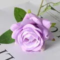 Elegant purple velvet artificial rose with realistic green leaves for home decor - Purple