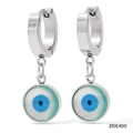Silberne Creolen aus Edelstahl mit blau-grünem Evil Eye Anhänger und Emaille - Silber Gold (PDE400)