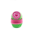 Moldes de papel antigrasa para cupcakes con lunares verdes y corazones rosas pack 100 - Corazón