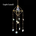 Lapis lazuli crystal suncatcher with gold octahedron frame and star bells hanging charm - 3cm Lapis Lazuli Wind Chime Pendant