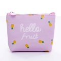 Light purple PU leather coin purse with yellow pineapple prints and hello fruit text - Pink Pineapple