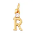 Gold plated copper letter R pendant with sparkling micro-set cubic zirconia accent - Single Stone Letter R