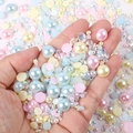 Mixed size colorful half round pearls and flatback rhinestones for DIY nail art - Half-circle Pearl Pink Blue And Yellow Series #a03 / 30 g