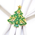 Christmas tree napkin ring with green enamel, golden reindeer and bell ornaments - Green Christmas Tree Style 123