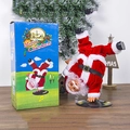 Electric upside-down climbing Santa Claus doll in red suit with blue gift box display - Handstand Rotating Santa