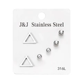 Detailed set of three stainless steel stud earrings featuring geometric and rhinestone designs - Hollow Triangle Set(ER23Y0999-7) / Silver