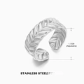 Adjustable silver stainless steel ring with fine leaf texture and 1.7cm inner diameter - Wheat Style (ZN143S)