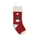 Detail of red knitted Christmas stocking featuring a green and white Santa hat embroidery - Purplish Red