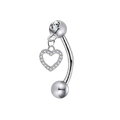 Bauchpiercing aus Silber-Edelstahl mit Herzanhänger und weißen Zirkonia-Steinen - Hohlherz