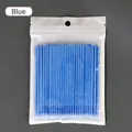 Blue microbrushes for eyelash extension application in 100-piece transparent bag pack - Blue