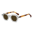 Octagonal sunglasses with transparent frames, dark tea lenses, and tortoiseshell arms - Tortoiseshell Arm Sunglasses / Translucent Grey Frame Tea Lens