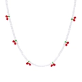 Sweet vintage cherry pearl necklace with clear beads and red cherry accents - Transparent Beaded Cherry Necklace (WG-0277)