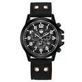 Orologio cronografo da uomo nero con cassa opaca e cinturino in pelle con borchie - Nero