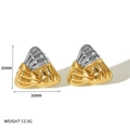 Detailed view of 30mm geometric textured titanium steel earrings with two-tone finish - Two-tone Gold Silver Wave Triangle (TE6888-M)