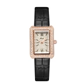 Gedi rose gold rectangular quartz watch with full diamond dial and black leather strap - Rose Gold Case Rose Dial Black Strap