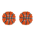 Boucles d'oreilles basketball étincelantes avec strass orange et base en métal argenté - Basket-ball (N-599)