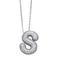 Silver letter S pendant necklace featuring cubic zirconia micro-pave setting - Letter S / Silver