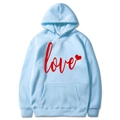 Light blue pullover hoodie with red love heart print for women, casual autumn style - S / Top (312) / Light Blue