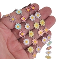 Colorful enamel daisy flower chain with stainless steel links for DIY jewelry making - Silver Base Mixed Colors