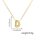 Detailed view of gold letter D pendant with measurements 0.33 by 0.24 inch and 0.6g weight - Letter D