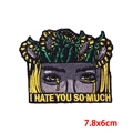 Embroidered I Hate You patch with eyes and floral design, punk iron-on patch 7.8x6cm - Crying Eyes Flowers Slogan