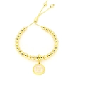 Bracelet à perles dorées réglable avec pendentif rond en émail rose et la lettre H - Lettre H