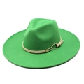 Detail of green wool fedora with wide brim and beige leather band with gold buckle - M (56-58cm) / Grass Green