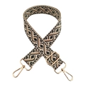Adjustable ethnic style bag strap with black and beige geometric woven patterns - Black Khaki