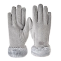 Grey thermal winter gloves for women with touchscreen fingers and plush fur cuffs - One Size / Gray