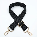 Detail of black and grey geometric diamond pattern woven bag strap with gold metal hooks - Black Base Dark Gray