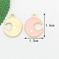Pink enamel moon charm with gold star and sun pattern for DIY jewelry making - Pink Moon