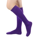 Classic purple striped knee-high cotton socks for women in minimalist preppy JK style - One Size / Pure Purple
