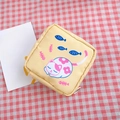 Compact yellow canvas storage pouch with cute cat and fish prints for personal items - Yellow Cat
