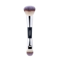 Dual-ended makeup brush with gradient purple bristles for powder and concealer blending - Double Ended Foundation & Powder Brush