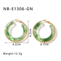 French retro emerald green marble resin hoop earrings with gold metal accents - Dark Green Marble (NB-E1306-GN)