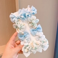 Kids' blue and white hair clip set with chiffon bows and floral patterns on card - 345# Blue 10pcs Set